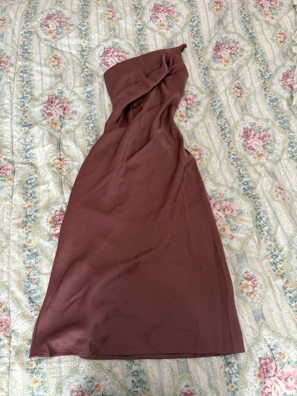 asymetrical one shoulder top satin midi dress